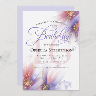 Invitation Pastel Lilac Rose Floral Abstrait Anniversaire