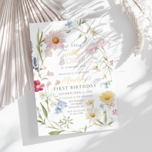 Invitation Pastel Little Fleur sauvage Girl 1er anniversaire