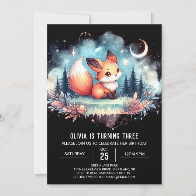 Invitation Pastel Little Fox Anniversaire numérique (Devant)