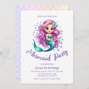 Invitation Pastel Little Mermaid Watercolor Girl Anniversaire