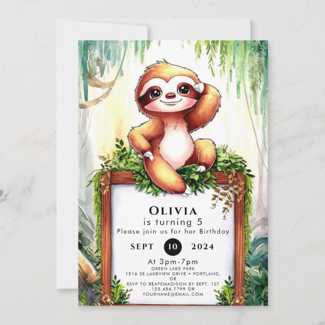 Invitation Pastel Little Sloth Anniversaire (Devant)