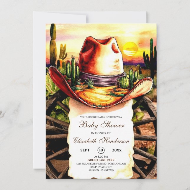Invitation Pastel Little Western Cowboy Baby shower (Devant)