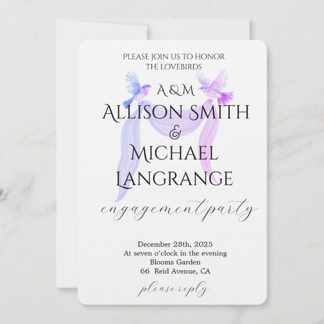 Invitation Pastel Lovebirds Engagement Party (Devant)