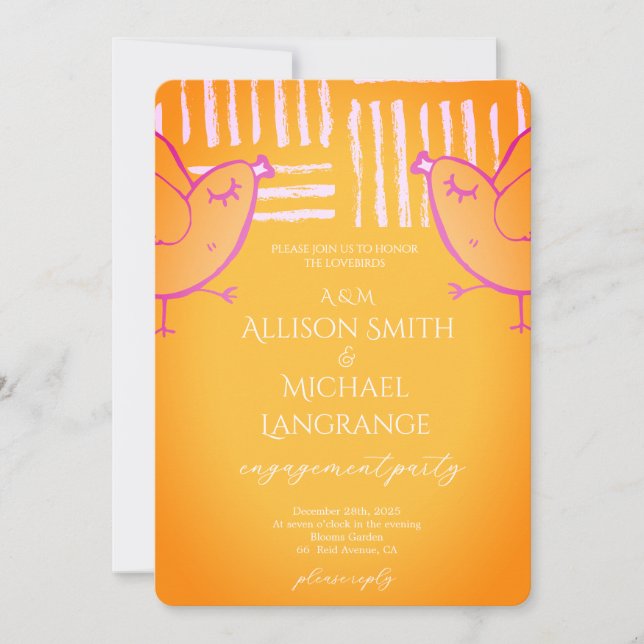 Invitation Pastel Lovebirds Engagement Party (Devant)