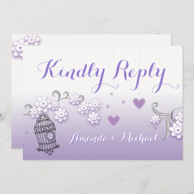 Invitation Pastel lovebirds mariage personnalisé Kindly Répon (Devant / Derrière)