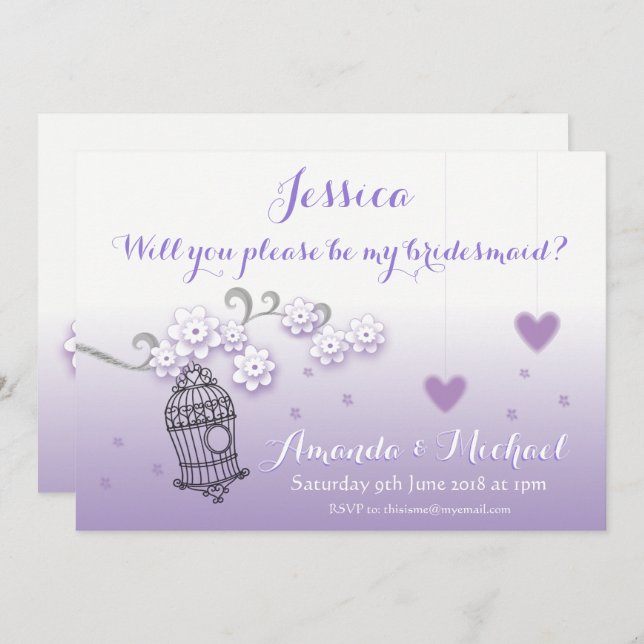 Invitation Pastel lovebirds mariage sur mesure Bridesmaid inv (Devant / Derrière)