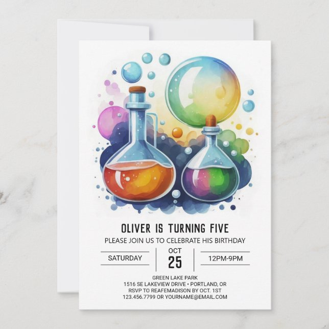 Invitation Pastel Mad Scientist Potion Anniversaire (Devant)