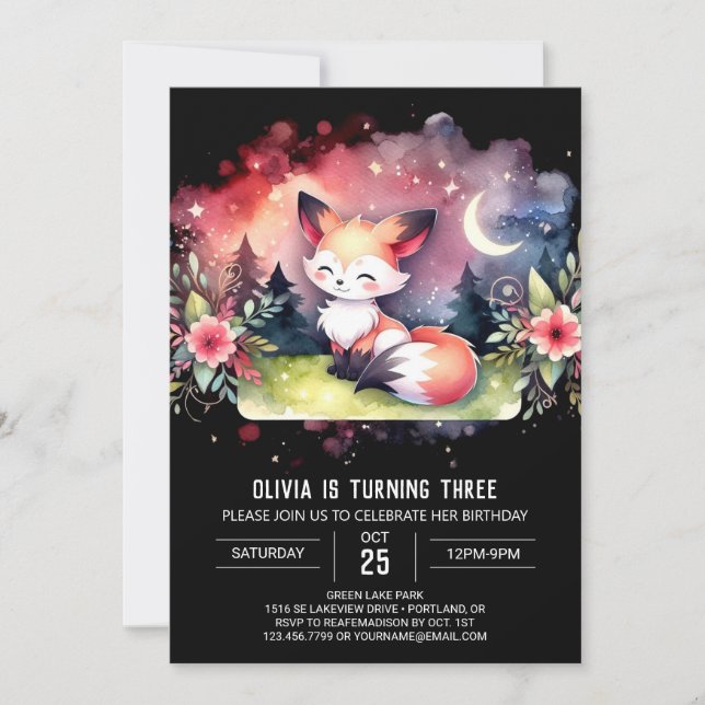 Invitation Pastel Magic Fox Anniversaire numérique (Devant)