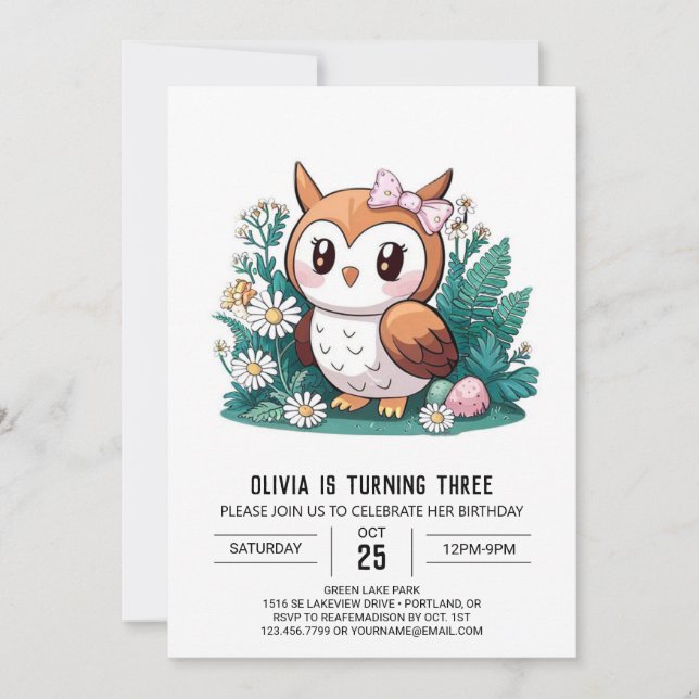 Invitation Pastel Magical Digital Owl Anniversaire (Devant)