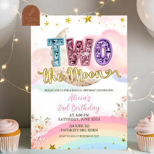 Invitation Pastel Magique Deux à la Lune Anniversaire