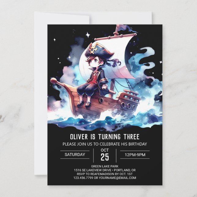 Invitation Pastel Magique Pirate Anniversaire (Devant)