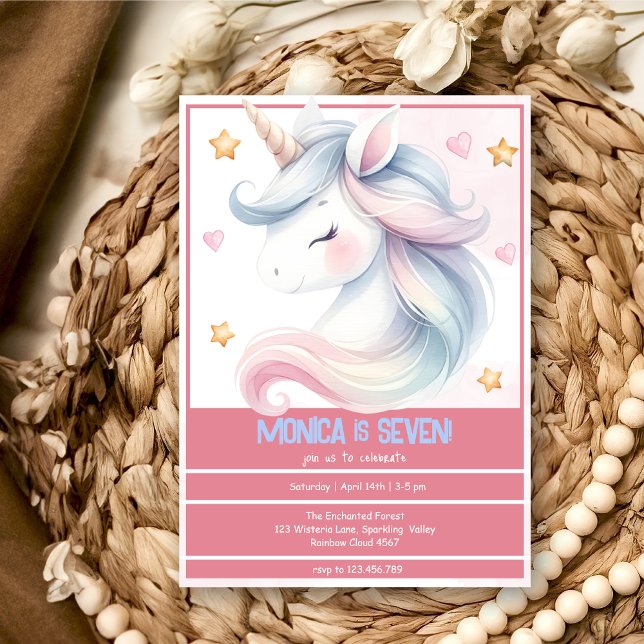 Invitation Pastel magique Whimsical unicorn anniversaire de e (Créateur téléchargé)