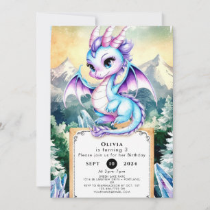 Invitation Pastel Majestic Cute Dragon Anniversaire