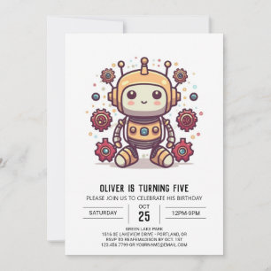 Invitation Pastel mécanique mignonne robot anniversaire