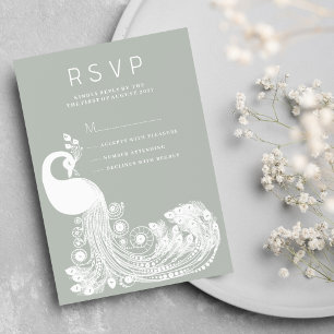Invitation Pastel menthe blanc paon royal élégant RSVP