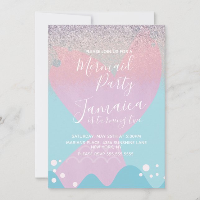 Invitation Pastel Mermaid Faux Parties scintillant Anniversai (Devant)