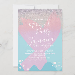 Invitation Pastel Mermaid Faux Parties scintillant Anniversai