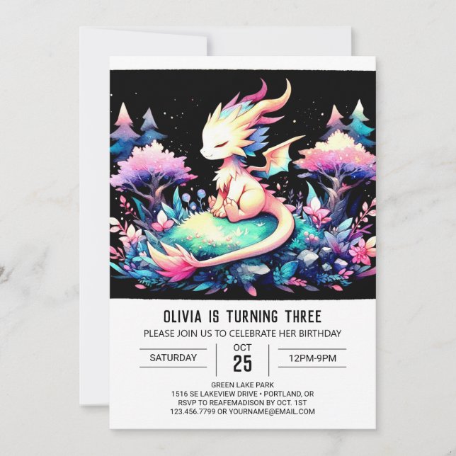 Invitation Pastel Minimaliste Dragon Anniversaire (Devant)