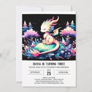 Invitation Pastel Minimaliste Dragon Anniversaire