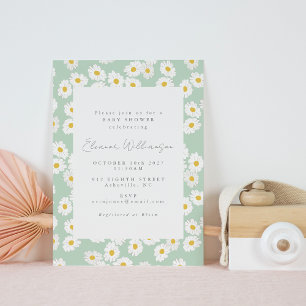 Invitation Pastel Mint Green Daisy Flower mite Baby shower