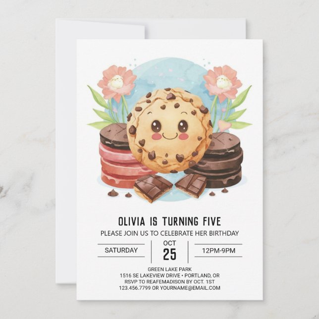 Invitation Pastel Moderne Aquarelle Cookies Anniversaire (Devant)