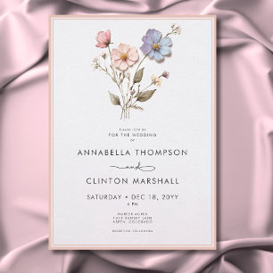 Invitation Pastel moderne Fleur sauvage Mariage rose