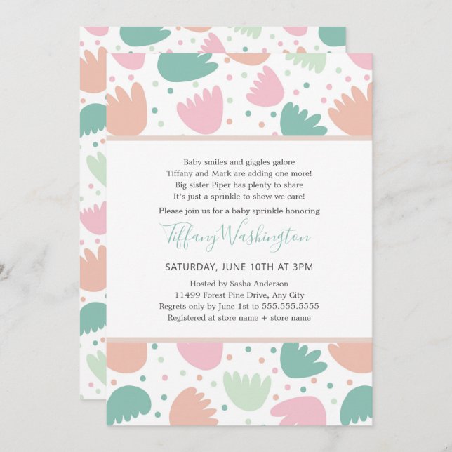 Invitation Pastel Moderne Floral fille petite aspersion (Devant / Derrière)