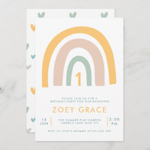 Invitation Pastel moderne Rainbow Girl's premier anniversaire