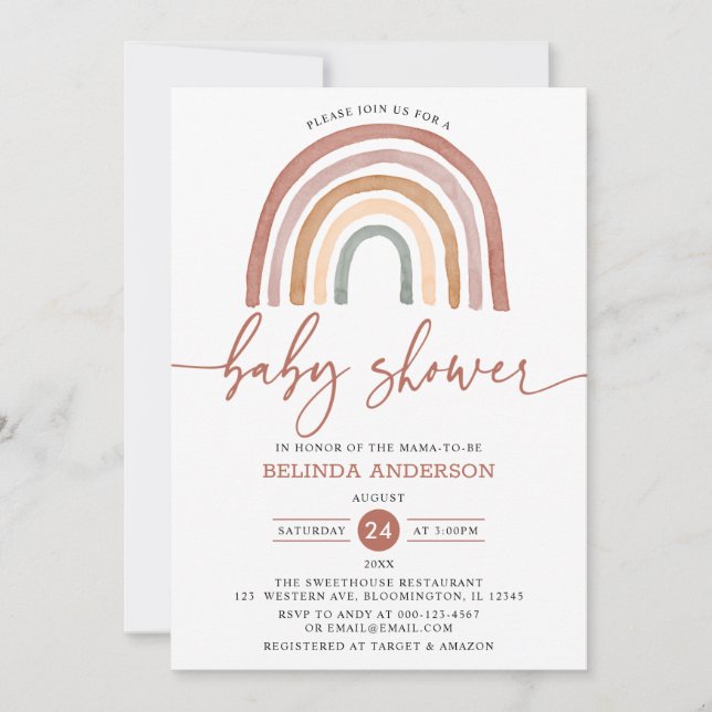 Invitation Pastel Musique Boho Rainbow Baby shower Invit (Devant)