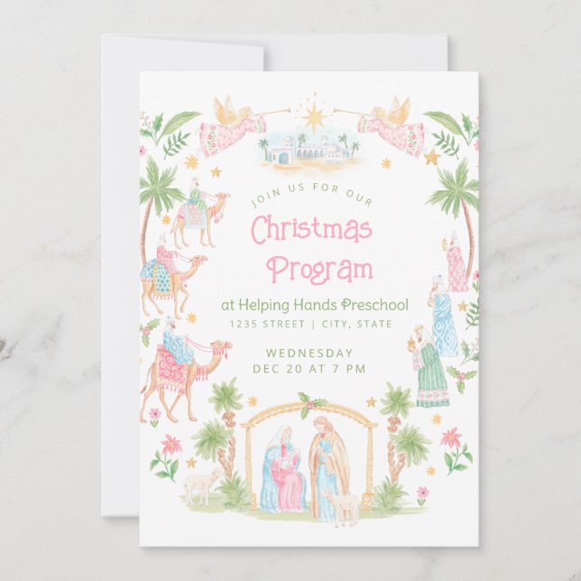 Invitation Pastel Nativity Christmas Program | Preschool (Devant)