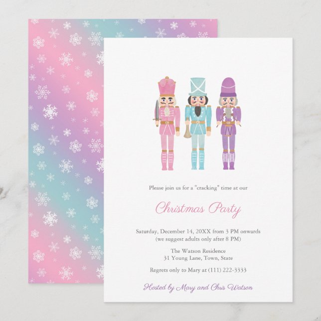 Invitation Pastel Nutcracker Fête des Fêtes de Famille (Devant / Derrière)