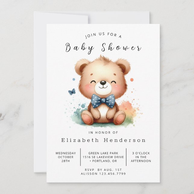 Invitation Pastel Online Bear Baby shower (Devant)