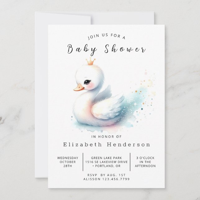 Invitation Pastel Online Swan Baby shower (Devant)