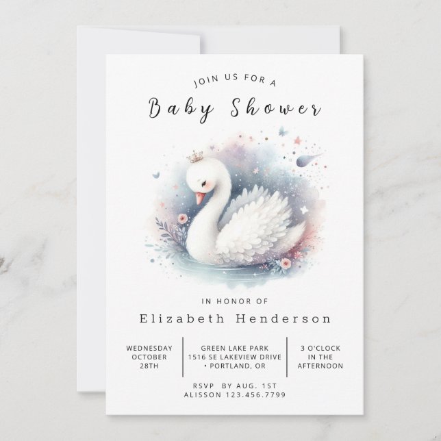 Invitation Pastel Online Swan Baby shower (Devant)