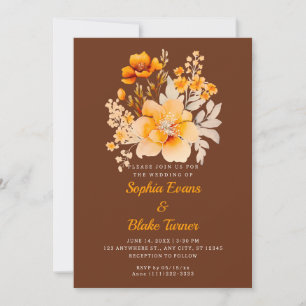 Invitation Pastel Orange Floral Bouquet Automne Mariage Brown