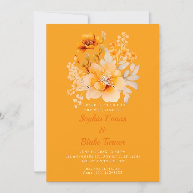 Invitation Pastel Orange Floral Bouquet Fall Orange Mariage (Devant)