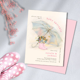 Invitation Pastel Parapluie Floral Bottes rose Baby Sprinky