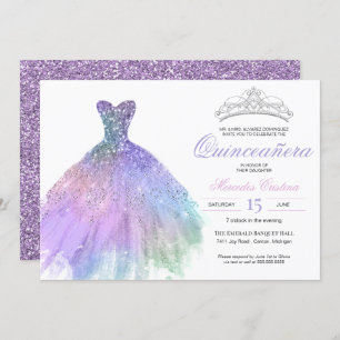 Invitation Pastel Parties scintillant Mermaid Unicorn Arc en