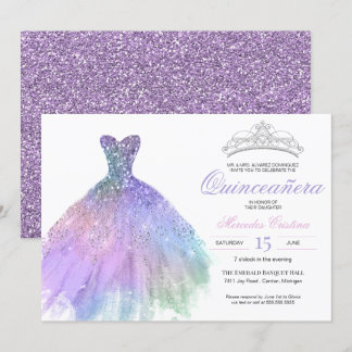 Invitation Pastel Parties scintillant Mermaid Unicorn Arc en