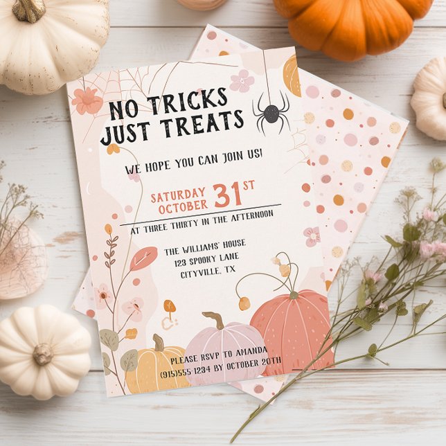 Invitation Pastel Pas de Tours Juste des Friandises pour Enfa (Cute Kid's Halloween Party Invitation)