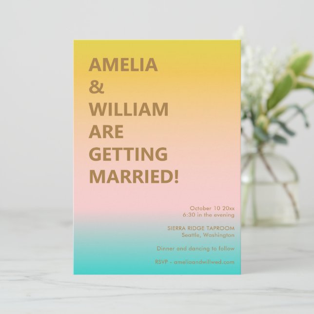 Invitation Pastel Peach Blush Mint Ombre Bold Couple Wedding (Debout devant)