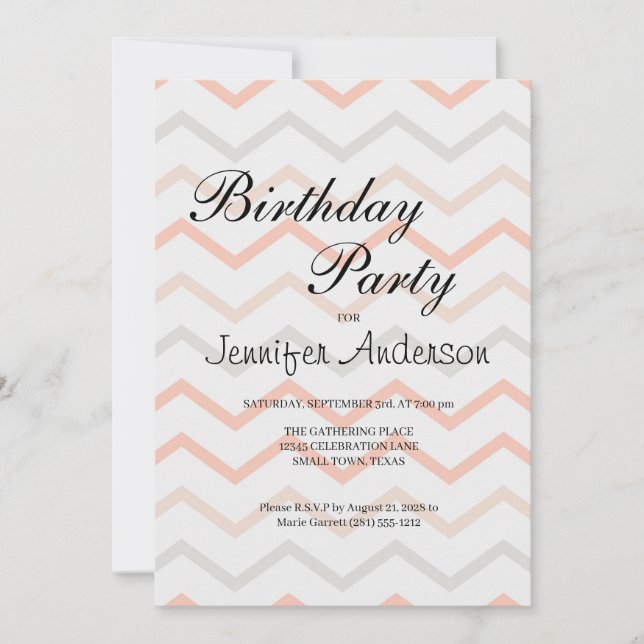 Invitation Pastel Peach et Grey Zig Zag (Devant)