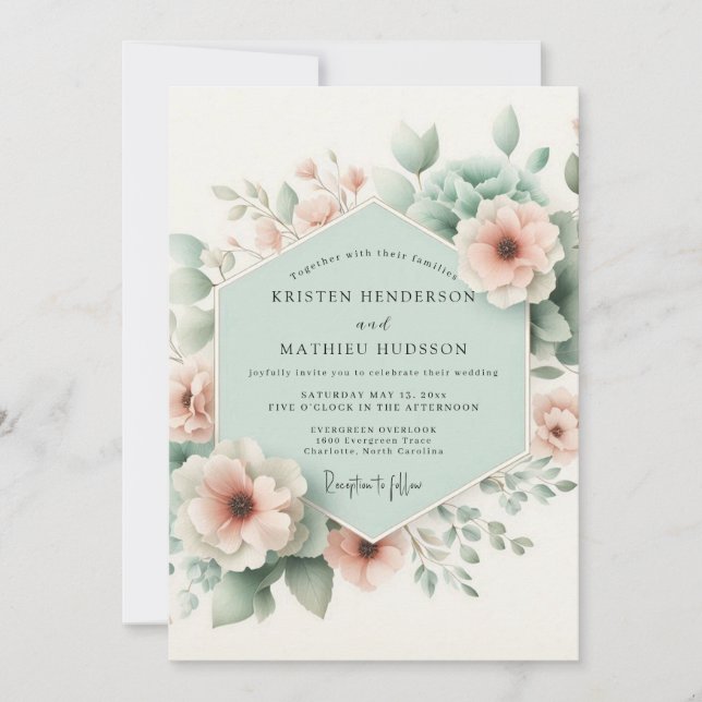 Invitation Pastel Peach Floral Whimsy Wedding (Devant)