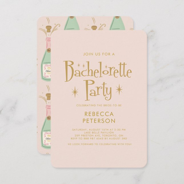 Invitation Pastel Peach Golden Champagne Bachelorte Party (Créateur téléchargé)