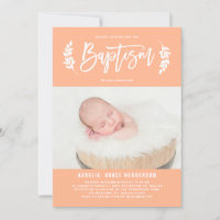 Pastel Peach Laurel Wreath Baby Photo Baptême