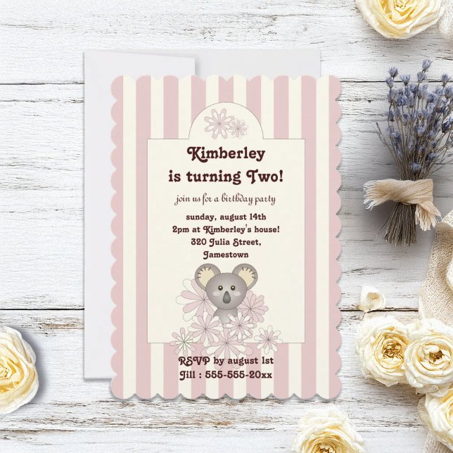 Invitation Pastel Pink Baby Koala Girl Anniversaire Invitatio (Créateur téléchargé)
