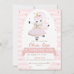 Invitation Pastel Pink Ballerina Unicorn Gold Girl Anniversai
