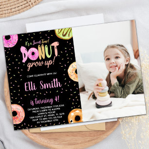 Invitation Pastel Pink Black Photo Donut Anniversaire Invitat