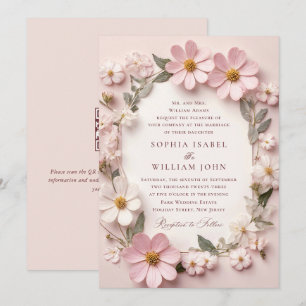 Invitation Pastel Pink Blush Boho Fleur sauvage code QR Maria