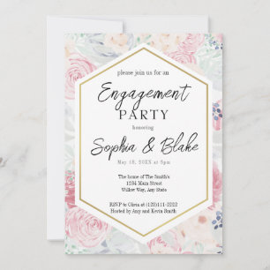 Invitation Pastel Pink & Blush Floral Engagement Party
